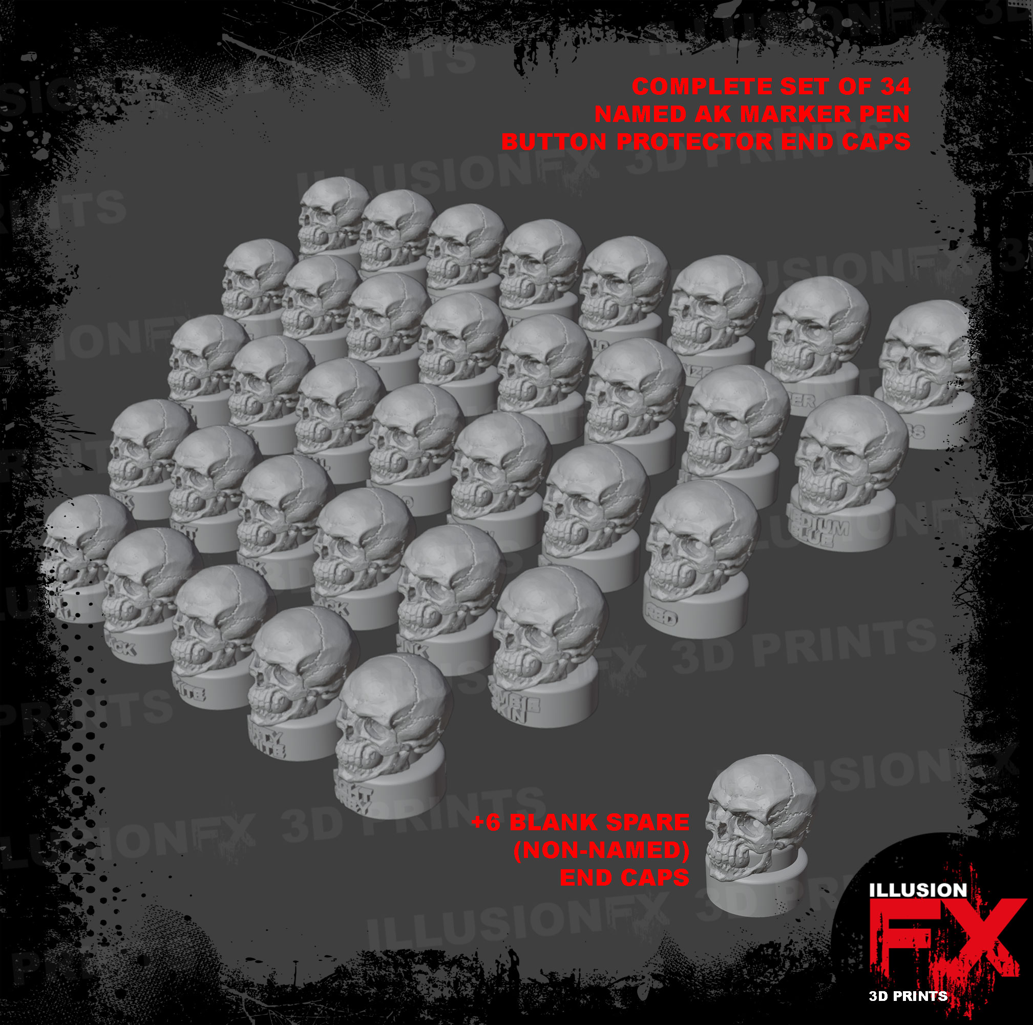 skull head pen toppers ak interactive quick/play markers
