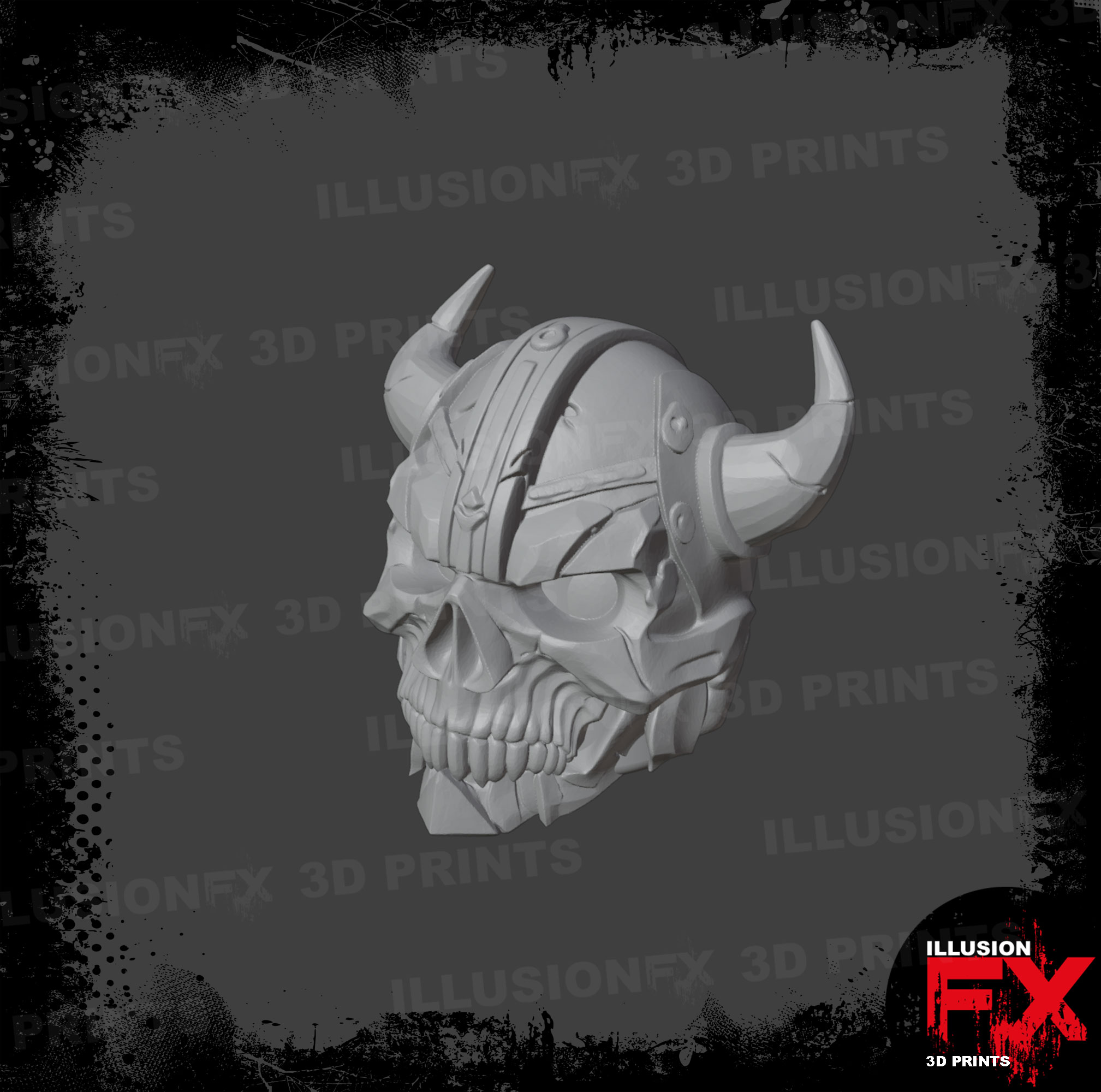 viking skull head grey
