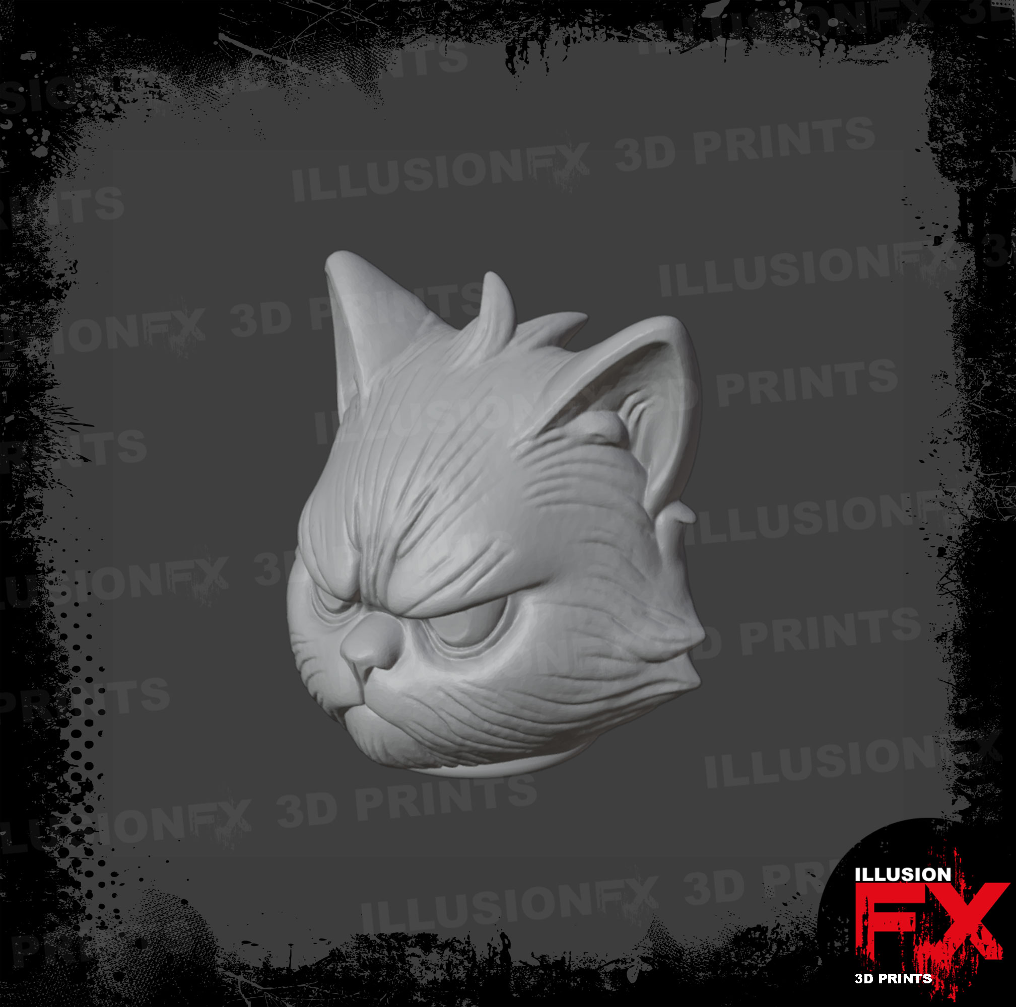 moody cat head grey